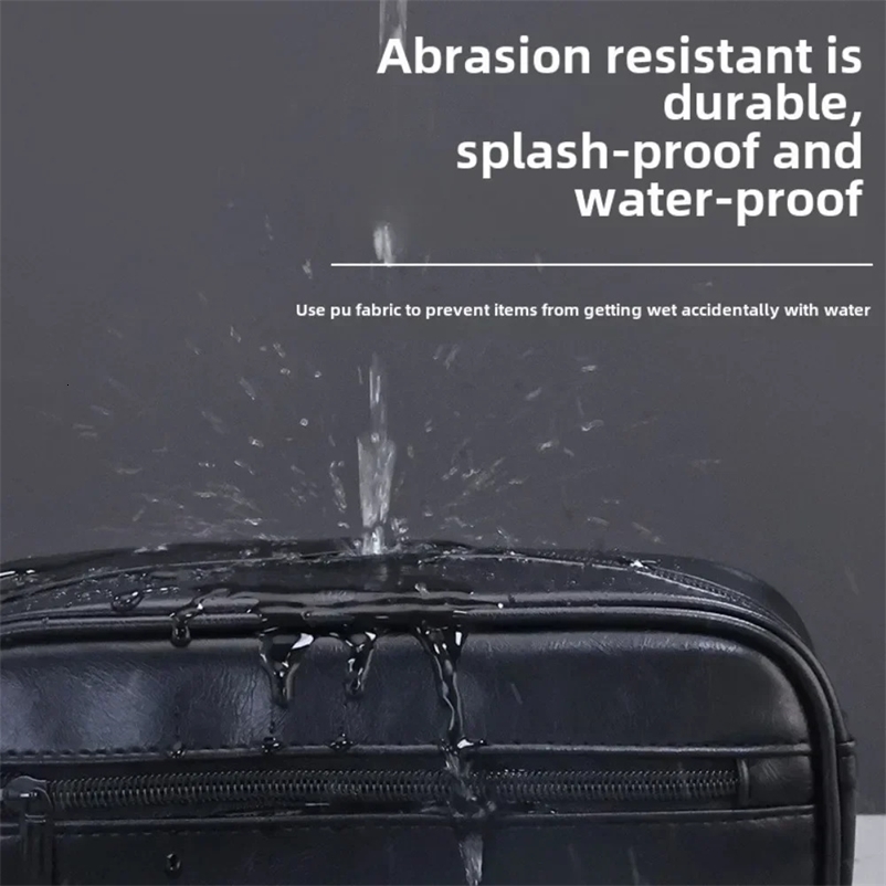 Men Leather Wash Bag Travel Cosmetic Bag Large Capacity Multi Pocket Handheld Leather Wash Bag 250903