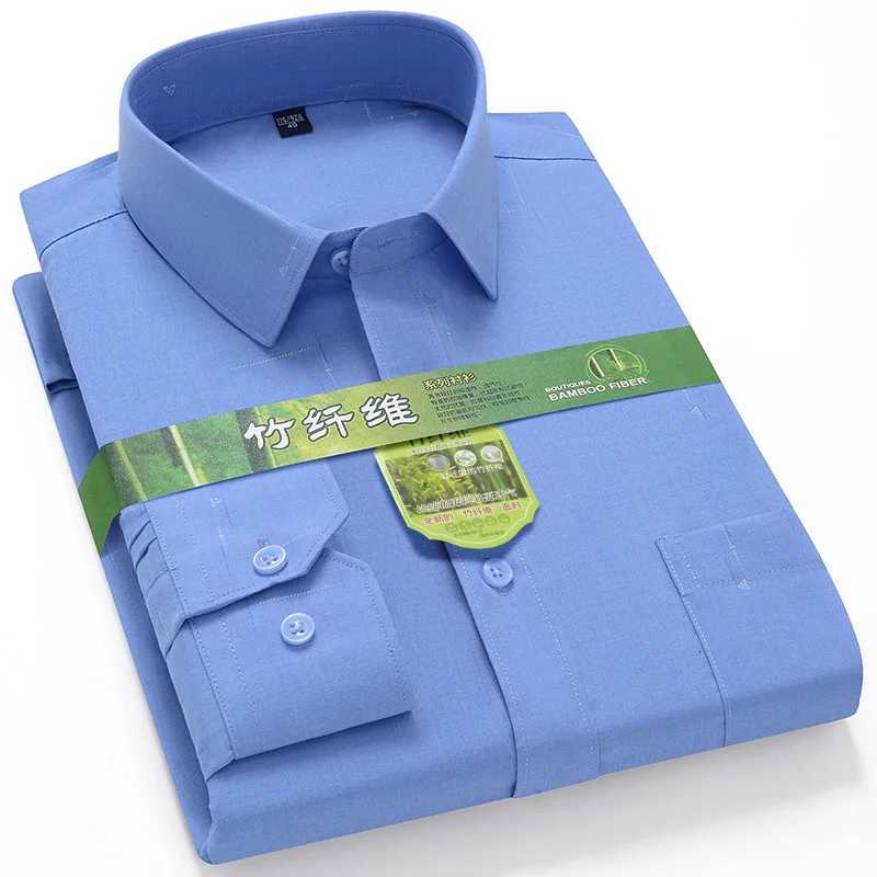 High Quality Bamboo Fiber Mens Dress Shirts Autumn AntiWrinkle Soft Camisa Social Print Striped Business Oversized 7XL 6XL 5XL X250903