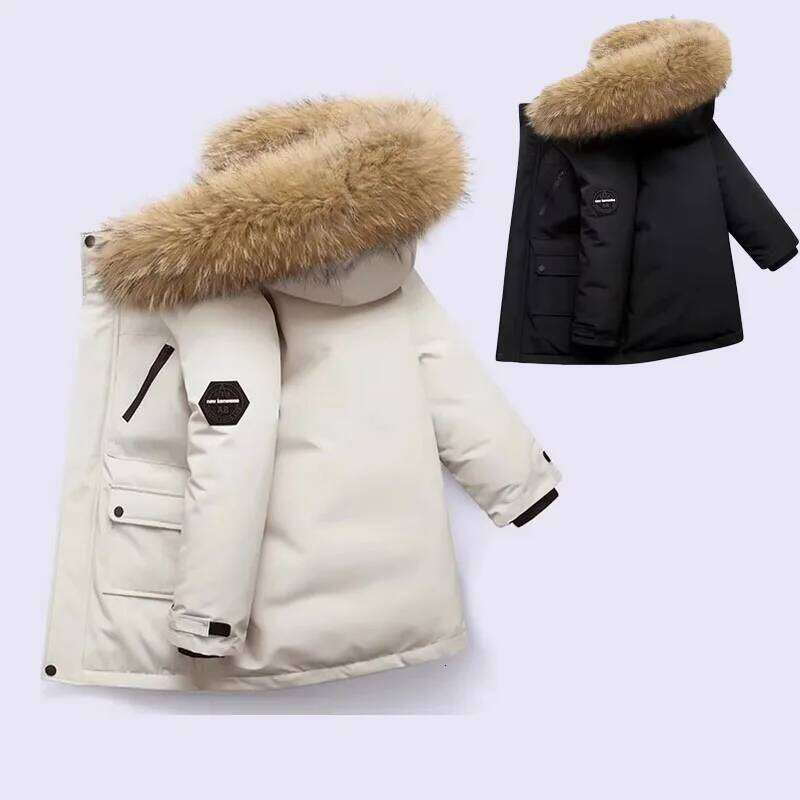Winter Kids Jacket Children Thick Plus Veet Warm Parkas Coat Boys Girls Fur Collar Hooded Cotton Clothes Outerwear Cotton jacket
