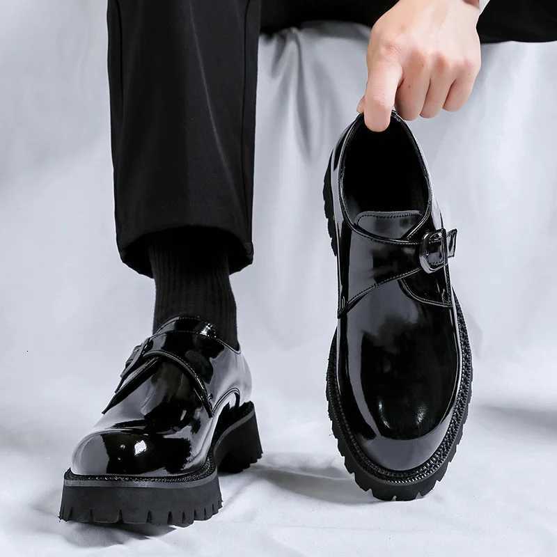 mens fion monk shoes black stylish patent leather platform shoe wedding party dress breathable loafers gentleman footwear Y250903