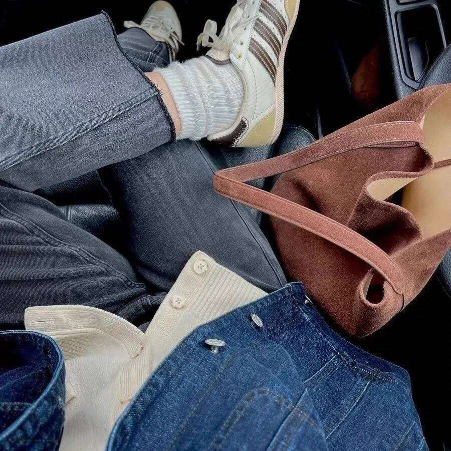 Fashion Faux Suede Bucket Designer Shoulder Bag Winter Large Women's Handbag Soft Shopper Tote Purses Ladies Clutch