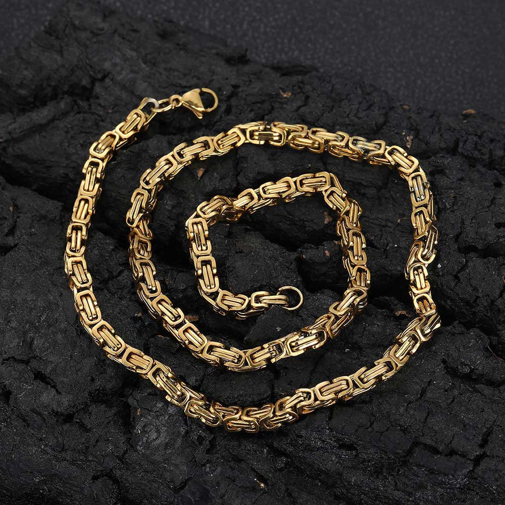 Nuoya 4mm Byzantine Chain Necklace High Quality 304 Stainless Steel 18k Gold Plated Custom Byzantium Chain for Men
