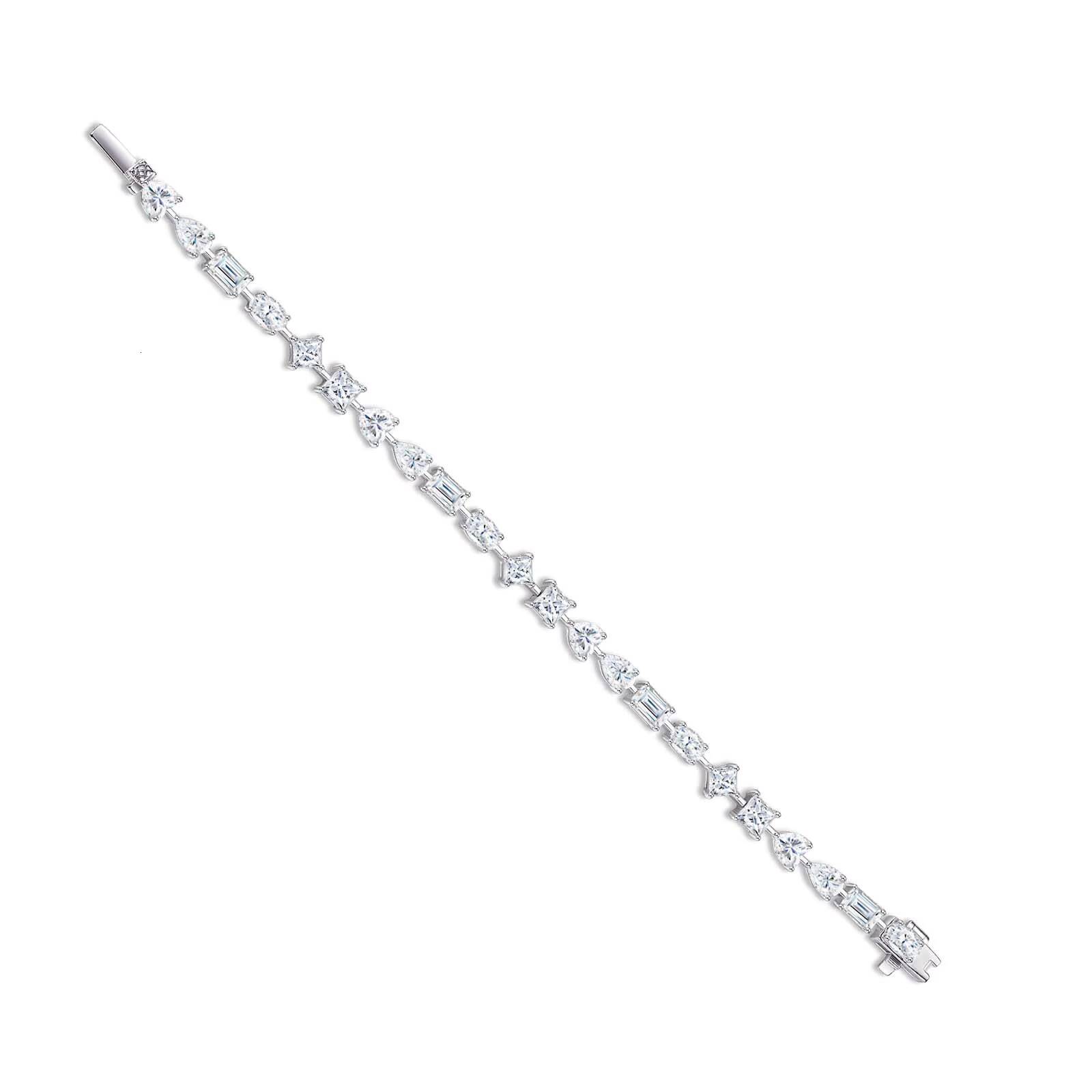 In Stock Multi Cut Moissanite Tennis Bracelet 18K White Gold Plated 925 Silver Hip Hop Jewelry Luxury Unisex Moissanite Bracelet