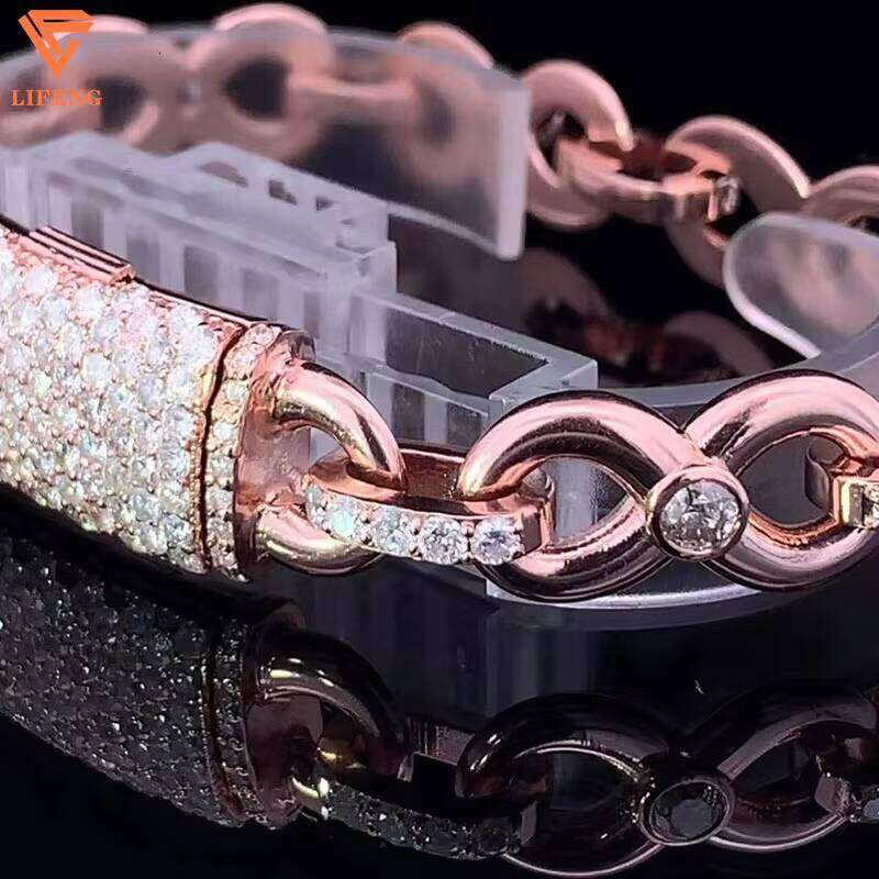 Sterling Sier Cuban Chain Bracelet High Moissanite Clasp Yellow Rose Gold Iced Finish Engagement Hip Hop Style Fine Rings