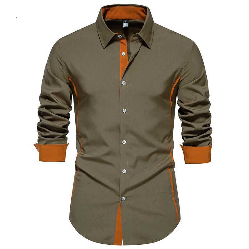 New Autumn Mens Color Block Long Sleeve Shirt Casual Business Solid Shirts Male Daily Office Work Top Shirts Party Dress Social X250903