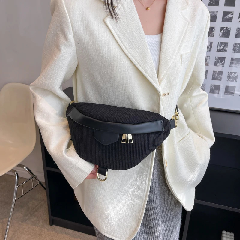 Casual Corduroy Crossbody Bag For Women Fanny Waist Pack Simple Travel Phone Purse Large Canvas Waist Bag Banana Hip Belt Bag 250903