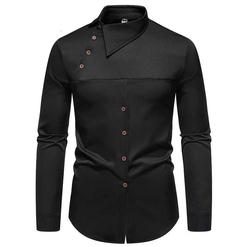 Fashion Man Stand Collar Shirt Personality Oblique Button Irregular Long Sleeve Business Festival Hombre Mens Dress Shirts X250903