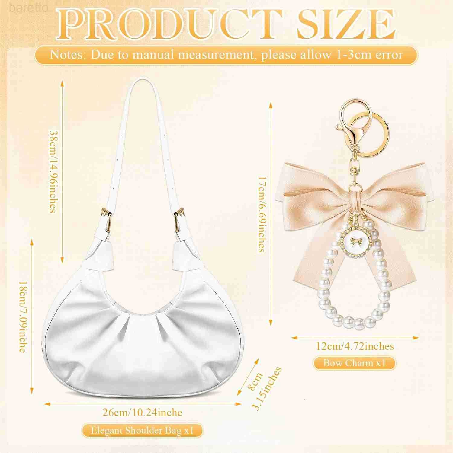 Coquette Ruched Shoulder Bag for Women Cute Leather Clutch Cloud Purse with Bow Charm Crescent Handbag Tote Bag Girl M250903
