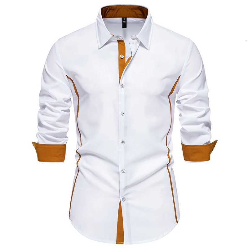 New Autumn Mens Color Block Long Sleeve Shirt Casual Business Solid Shirts Male Daily Office Work Top Shirts Party Dress Social X250903