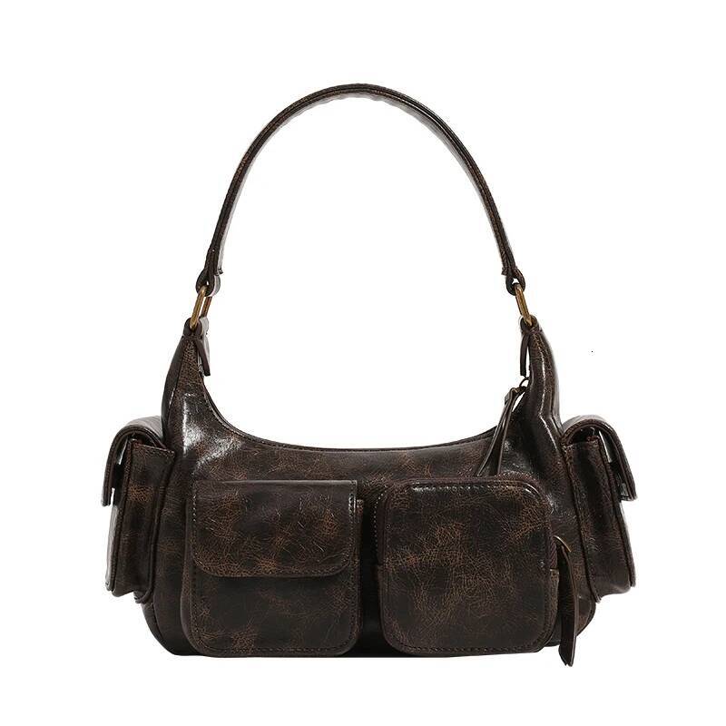 Luxury Handbag Small Double Pockets Shoulder Bags For Women 2024 New Fashion Trend Designer Underarm Bag Female Handbags And Purses Retro Handbag BagV