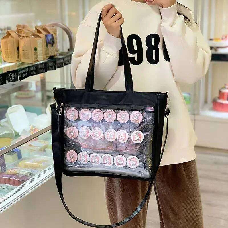 PU Leather Shoulder Kawaii Itabag Big School Girls Transparent Handbags JK Ita Bag Badges Display Crossbody Bags Women