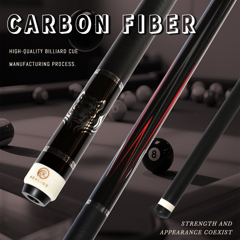 OKHEALING 1/2 Split Pool Cue Carbon Fiber Billiard Cue Stick 11.8mm Tip Radial Pin / 8 Teeth Joint 1474mm/58inch Weight Adjust 19Oz Billiard Stick