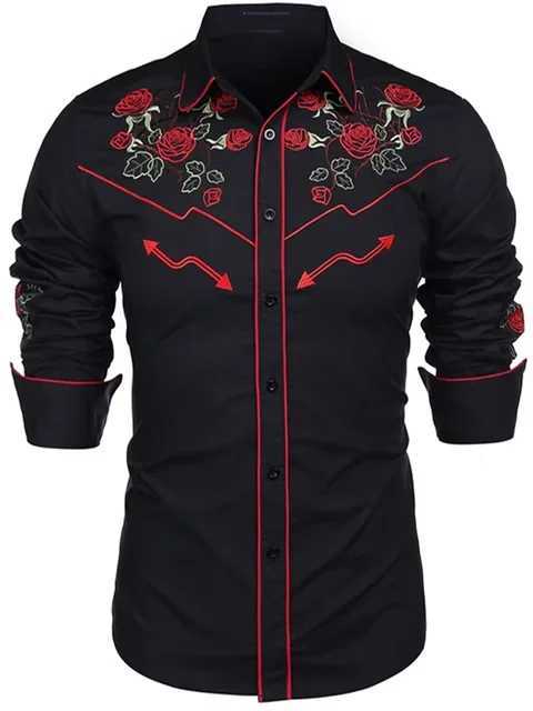 2025 New Mens Shirt Western Shirt Floral Print Lapel Street Long Sleeve Button Clothing Fashion Street Designer Western Style X250903