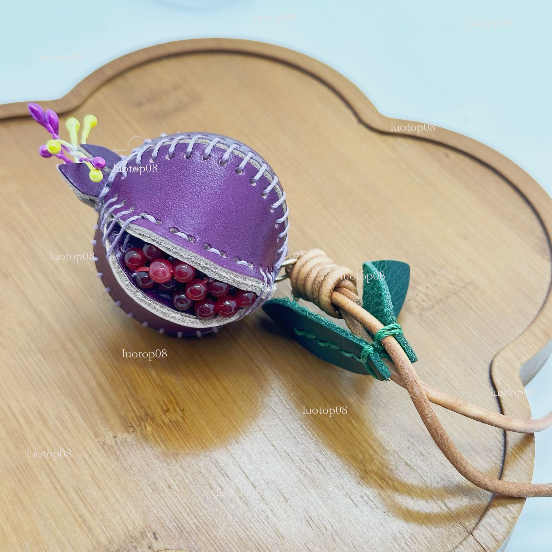 Pomegranate Genuine Leather Guava Charm Wind Bag Car Rearview Mirror Pendant