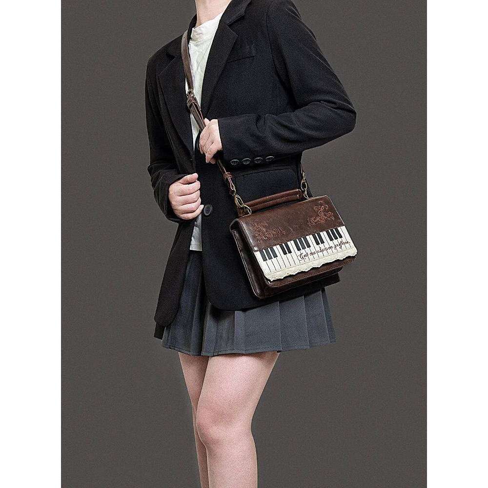 HIATUS Retro Literary Piano Embroidery Lace Shoulder Messenger Simple Texture Briefcase Mini Mobile Phone Bag