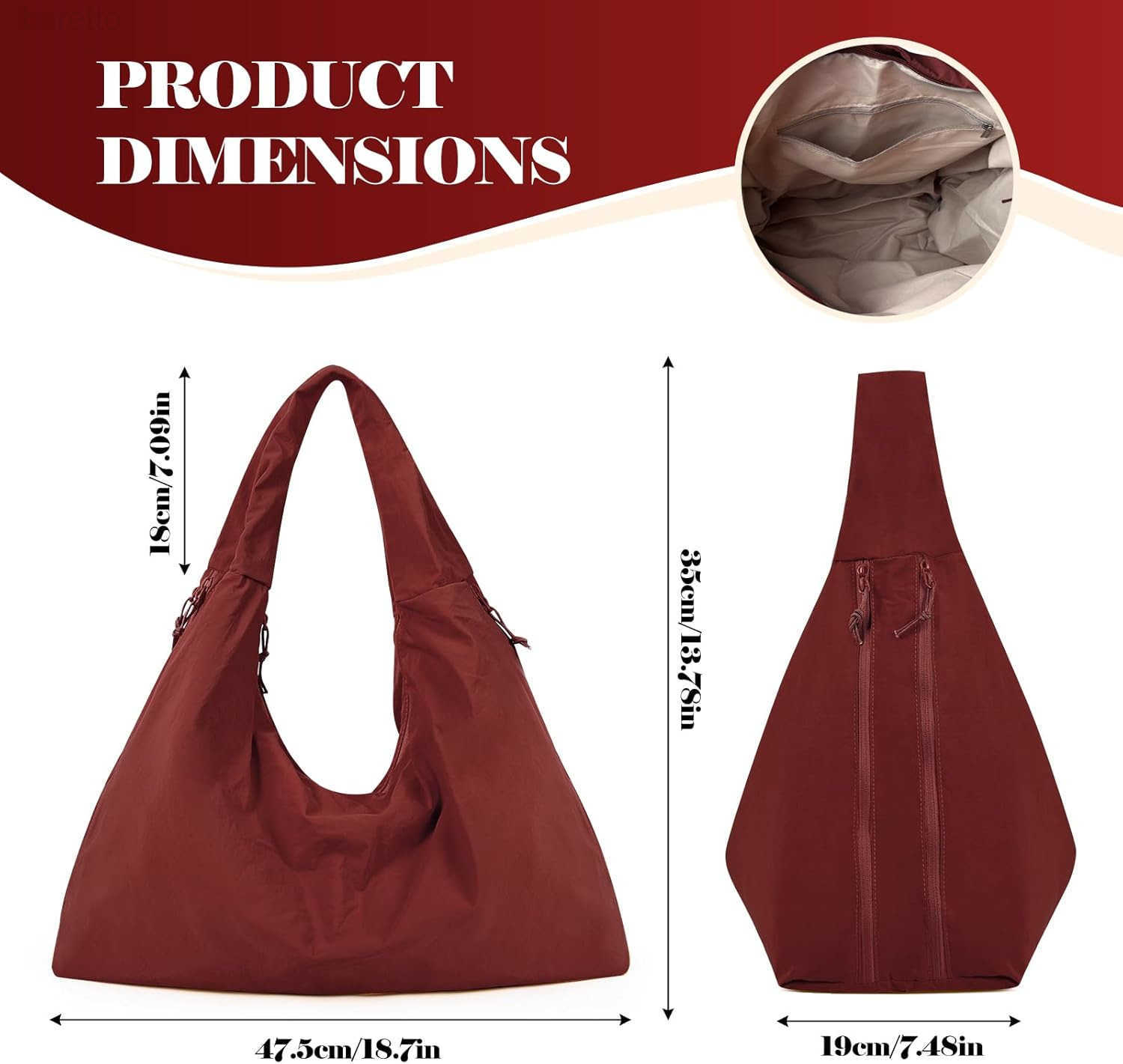 Tote Bag Multipockets Nylon Purse Large Hobo Bag for Women Solid Color Crescent Handbag M250903