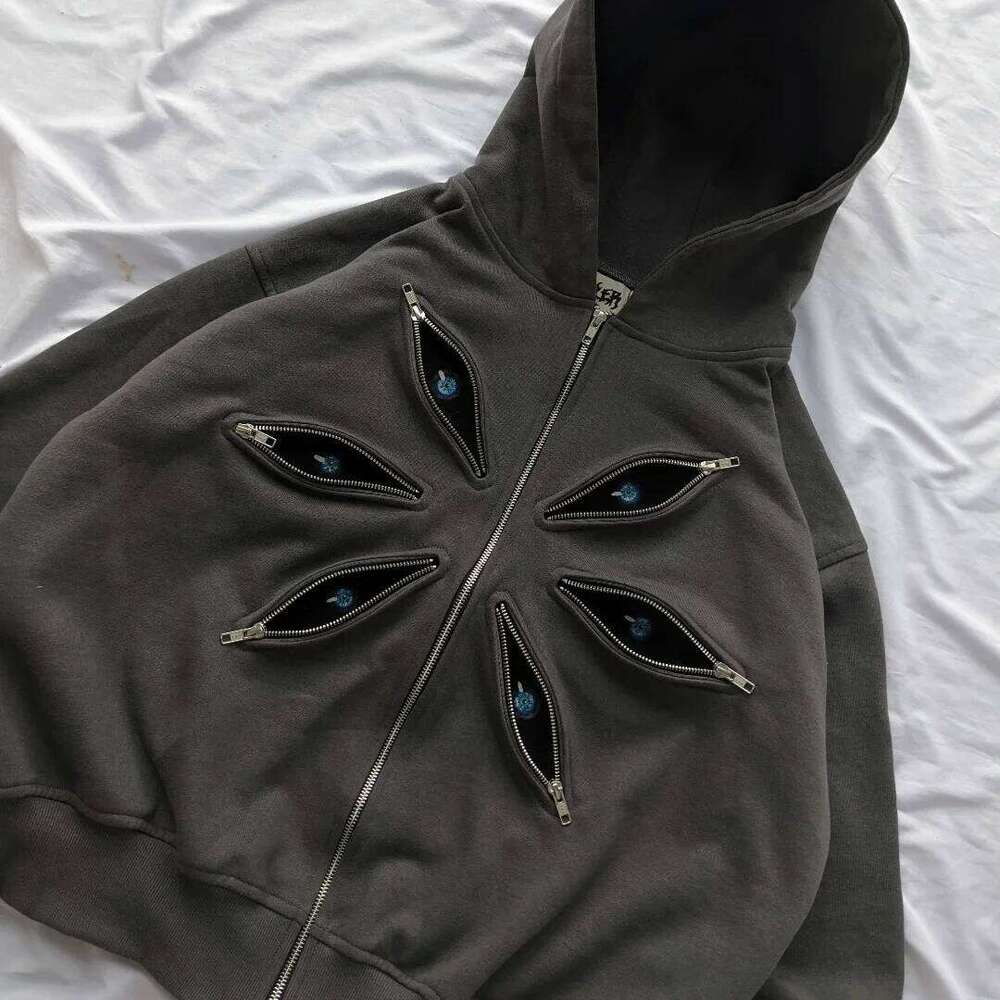 hoodie hoodie New Y2K Haruku Retro Hoodie Men and Women Rock Hip Eyes Patchwork Zipper Hood Fashion Street Clothing Casual Jacket Tops jacket jacket