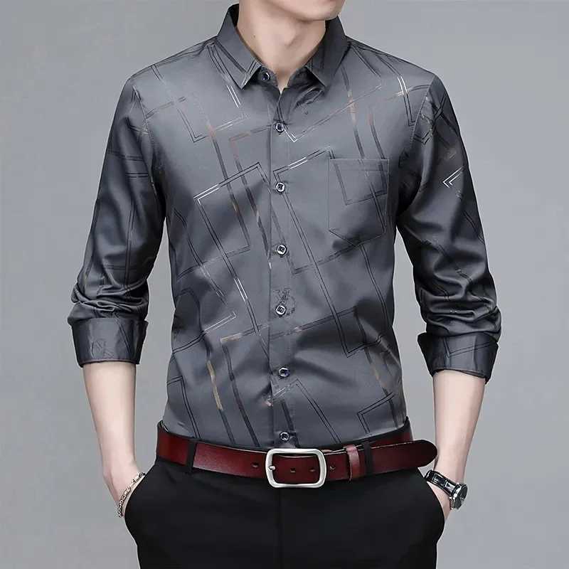 Mens Casual and Fashionable Long Sleeved Printed Shirt Non Ironing and Wrinkle Resistant Business Top X250903