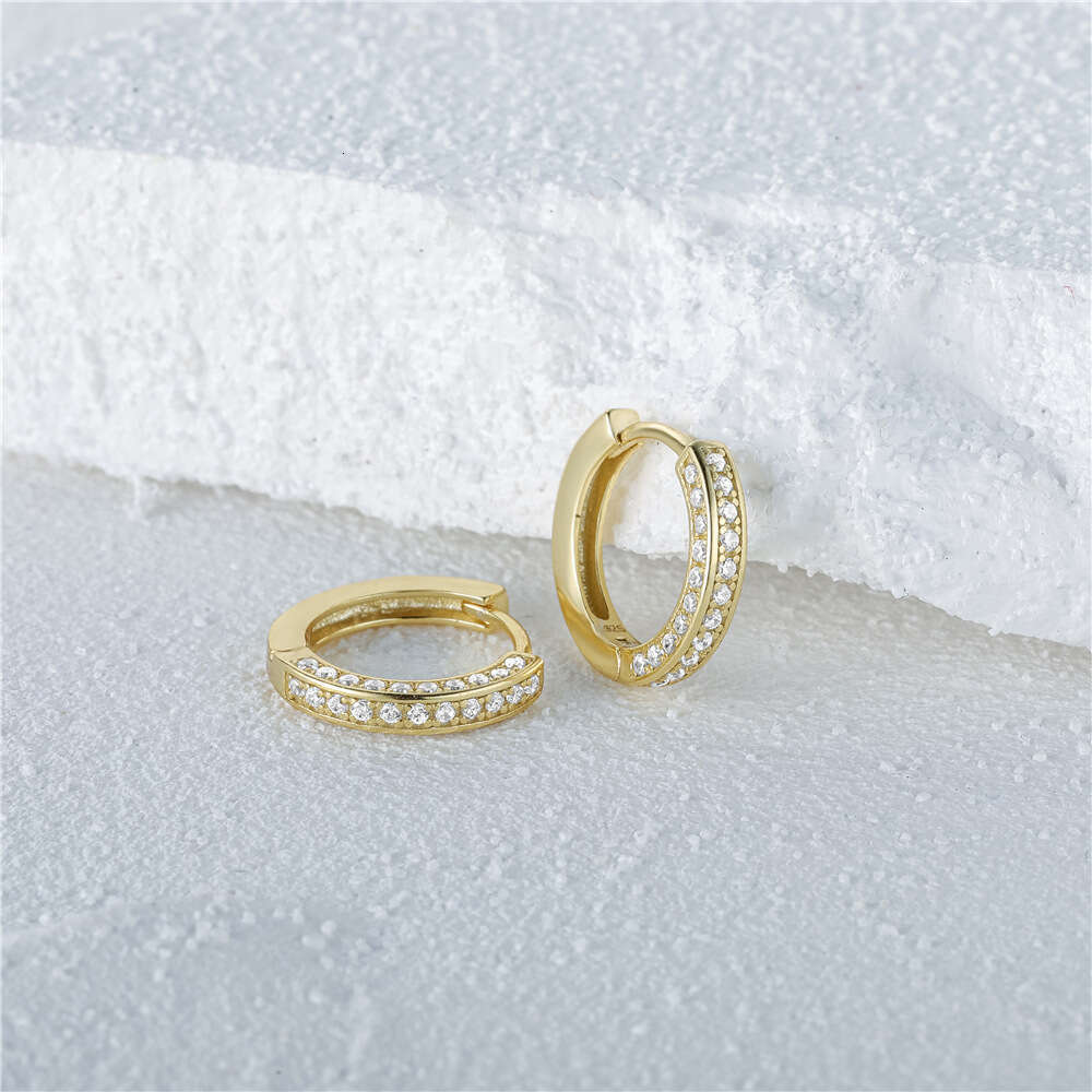 DHpet 2025 New S925 Silver Three-Row Zircon Ear Hoops - Korean Style, Real Gold Plating, Minimalist Cool Vibe, Romad Brand, 2g Lightweight for Women