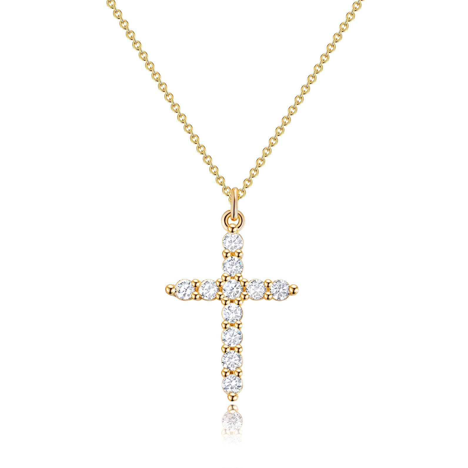 New European and American style Y shaped Cross Copper Necklaces for Women Sideways Cross with Zircon Simple and Versatile Collarbone Jewelry
