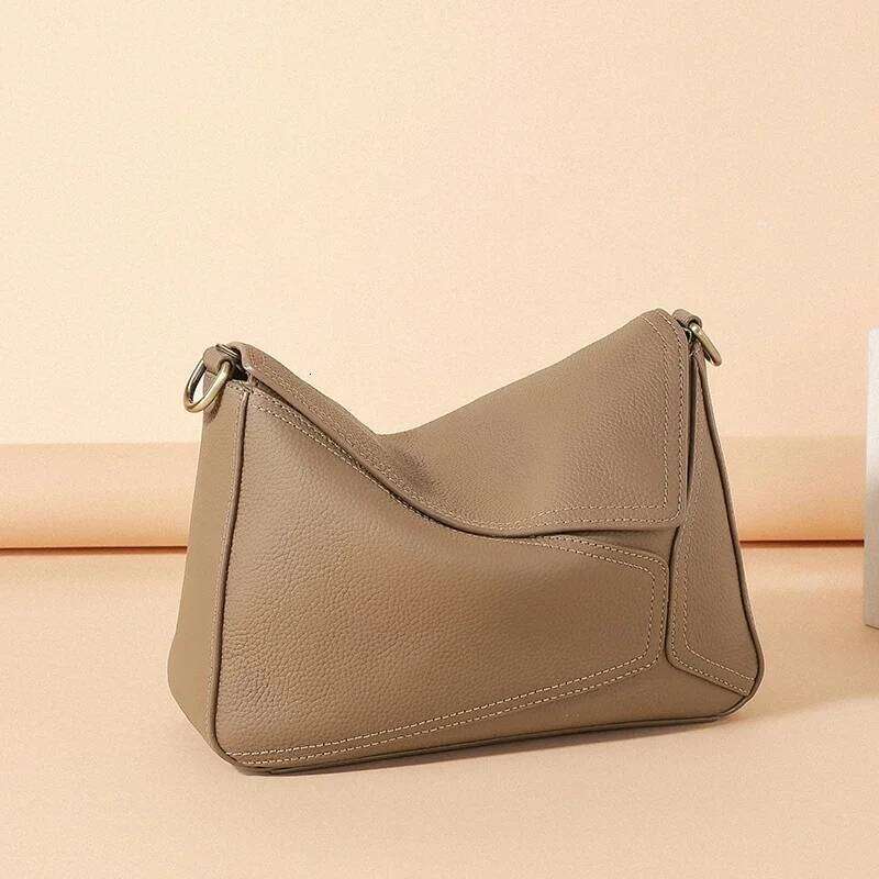 Pure 100% Cowhide Leather Women's Geometric Solid Color Shoulder Bag For Ladies Large Capacity Pillow Crossbody Handbag