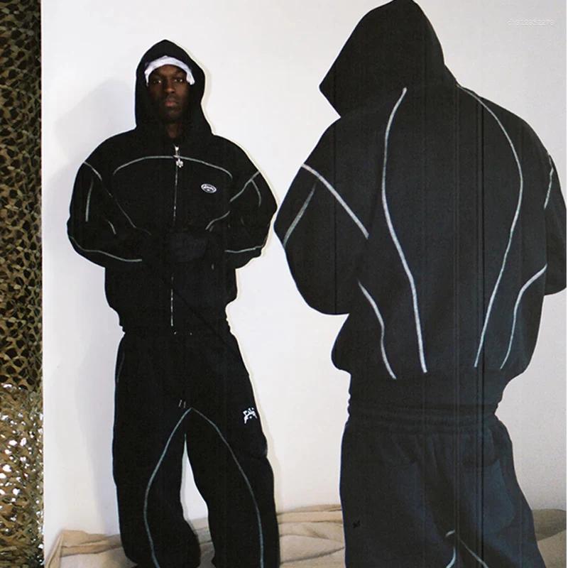 Men's Jackets 2025 Cross Border Fashion Brand Loose Hoodie Hip Hop Street Wear And Women's Zipper Hooded Casual Set