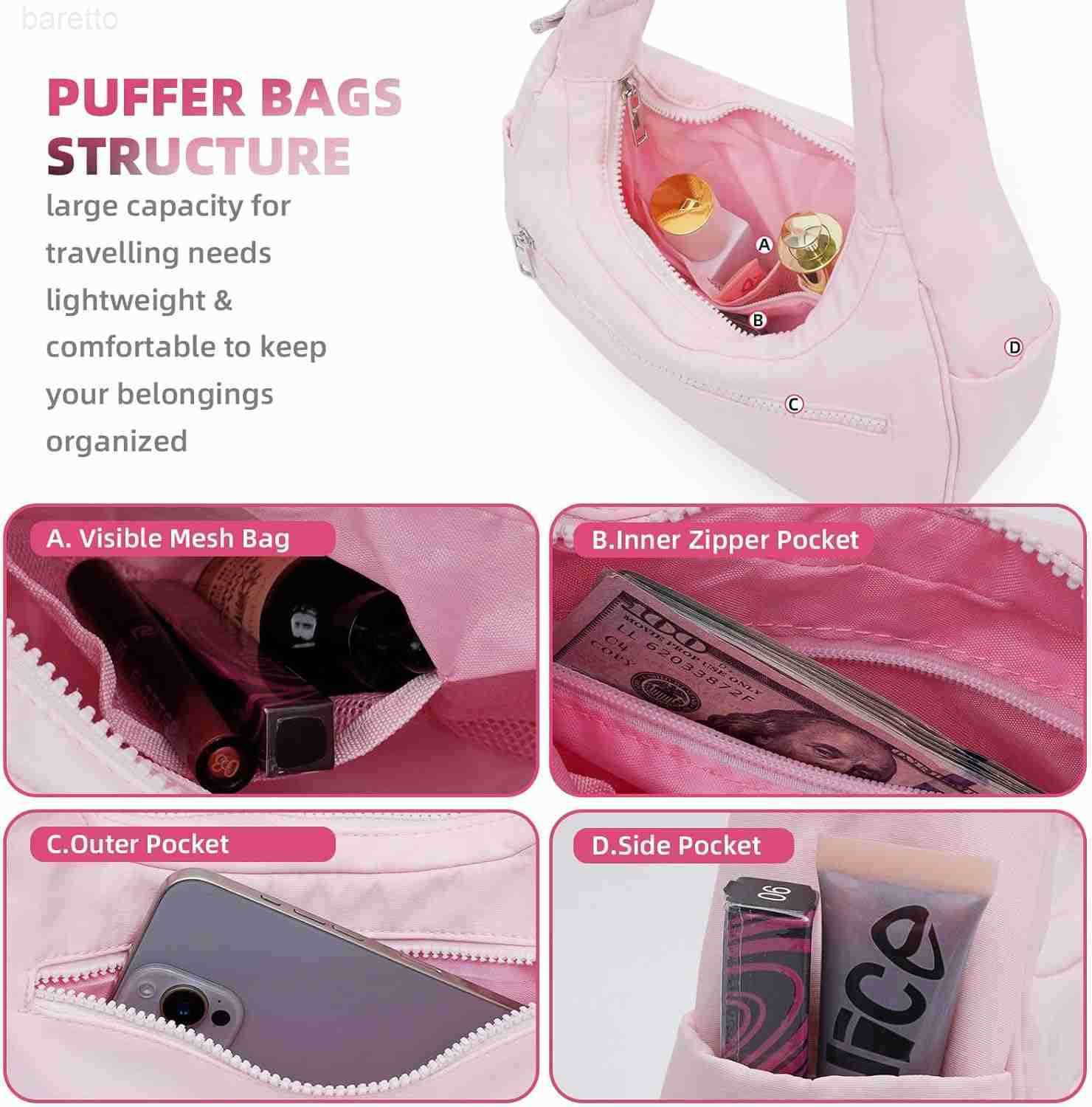 Puffer Crescent Shoulder Bag for Women Small Puffy Purse for Women Nylon Quilted Shoulder Purses with Adjustable Strap M250903