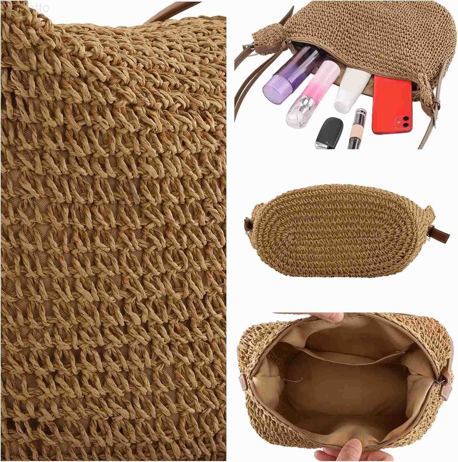 Women Straw Handbag Purse Small Summer Beach Handmade Crossbody Shoulder Tote Handbag Handwoven Beach Straw Bag M250903