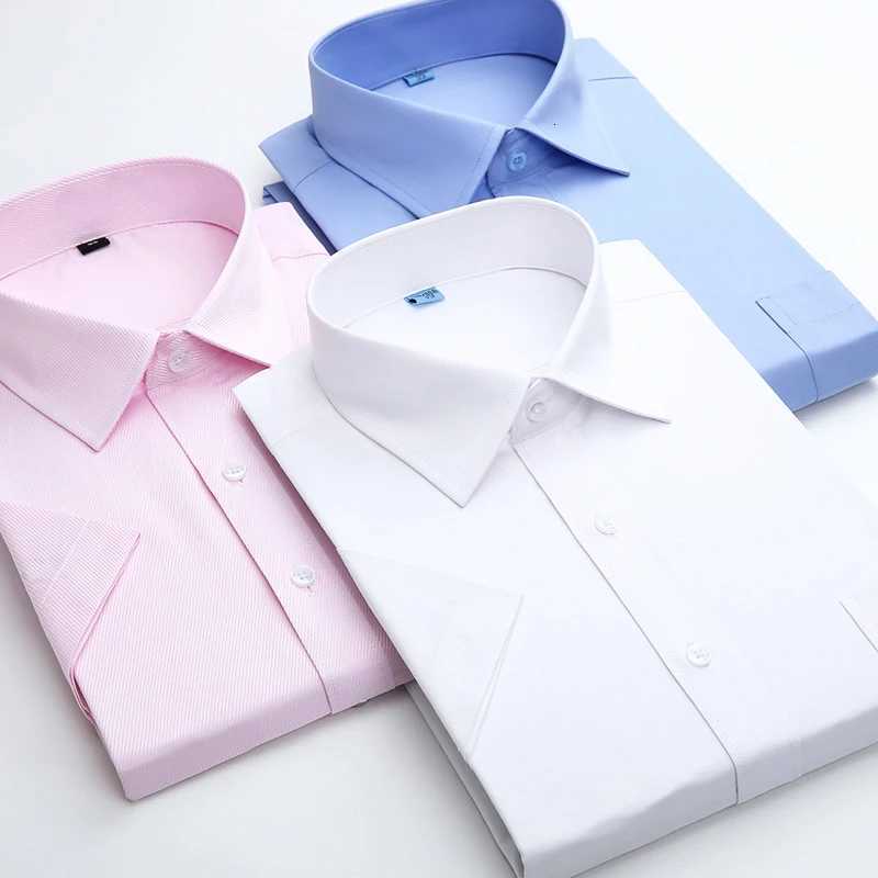 Men Short Sleeve Dress Shirt Summer Fashion Solid Slim Fit Casual Social Shirts Comfortable Breathable Thin Tops X250903