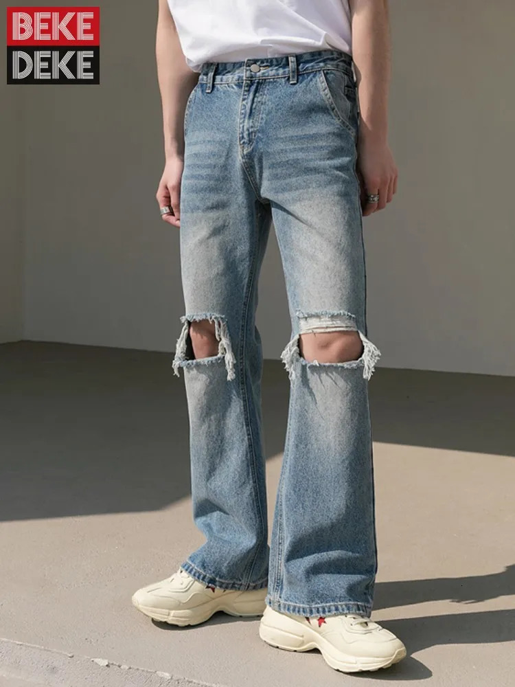 Fashion Men Hole Ripped Jeans Long Straight Denim Pants Spring Summer Vintage Trousers Streetwear Washed Cowbody Cargo 250823Z