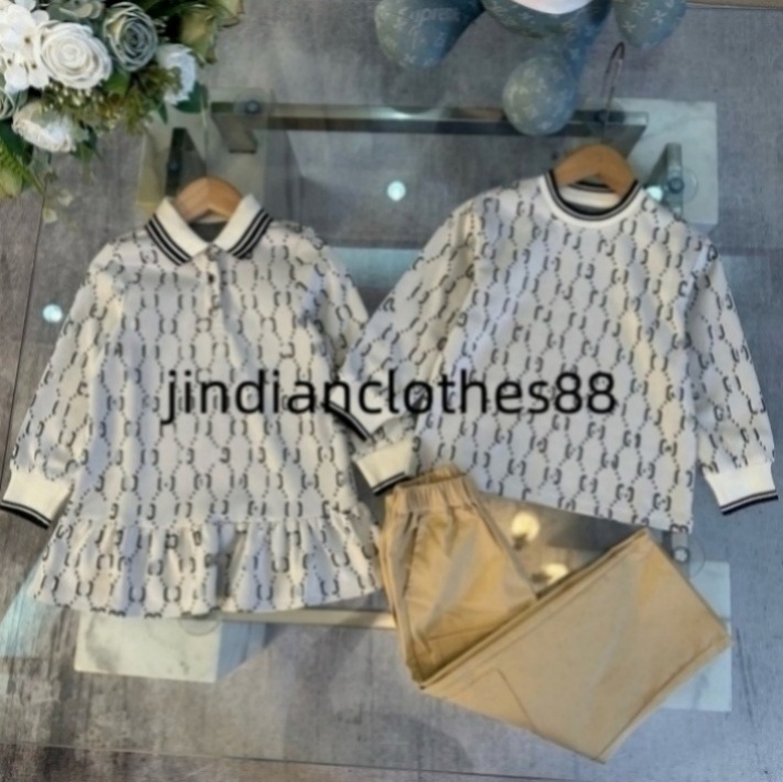 Designer luxurious Fashion Baby Girl dress Spring Fall Children's long sleeve dress lapel girl skirt Children's clothing size 90cm-150cm A13