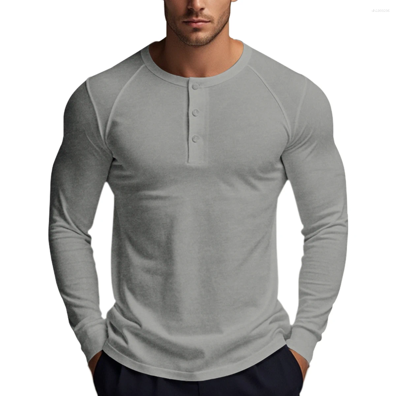 Men's T Shirts Long Sleeve Button Down T-Shirts Autumn Henley Collar Casual High Quality Crew Neck Mens