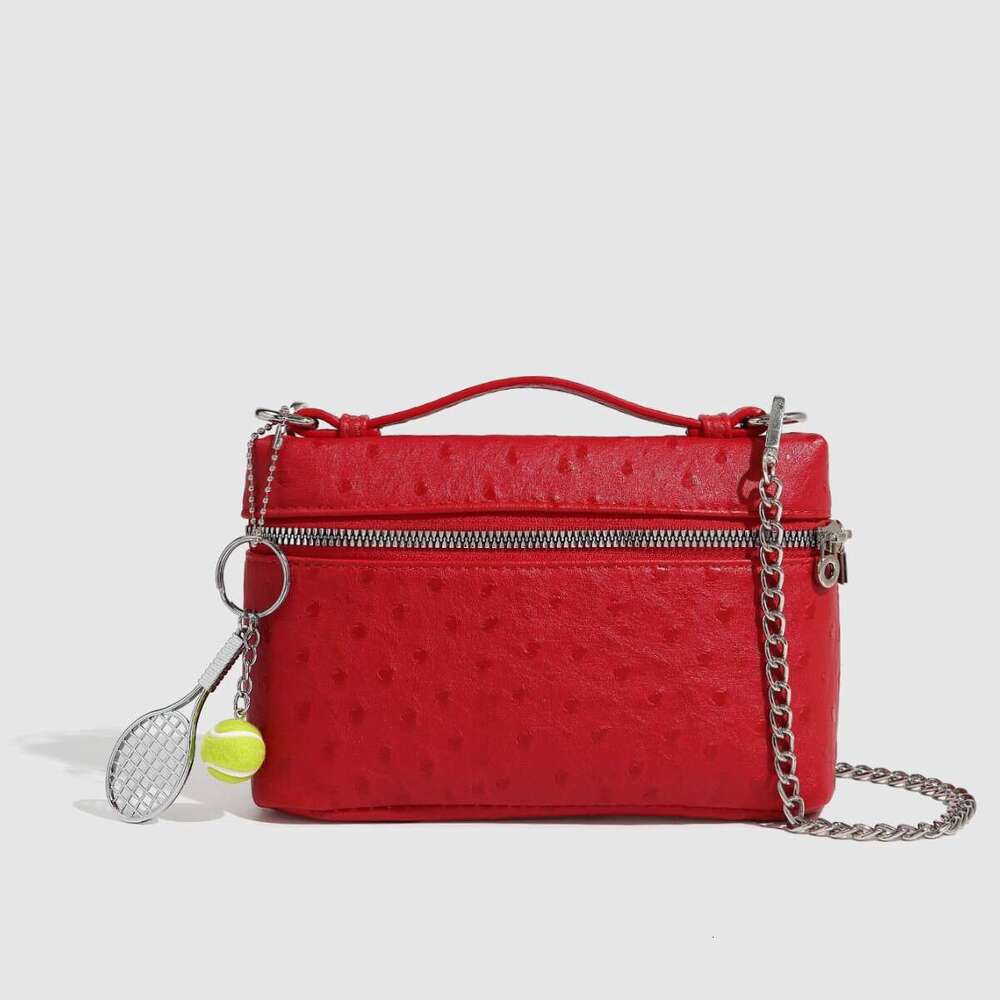 Ostrich Pattern Box Racing Bowling Handbag Casual Single Shoulder Crossbody Chain Women's Bag