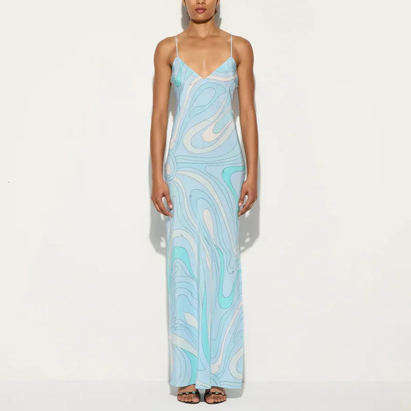 Vestidos Mujer Spring Print Vintage Party Dress Woman Sexy V Neck Backless Hollow Long Dresses Summer Sleeveless Slit Boho Dress 250903