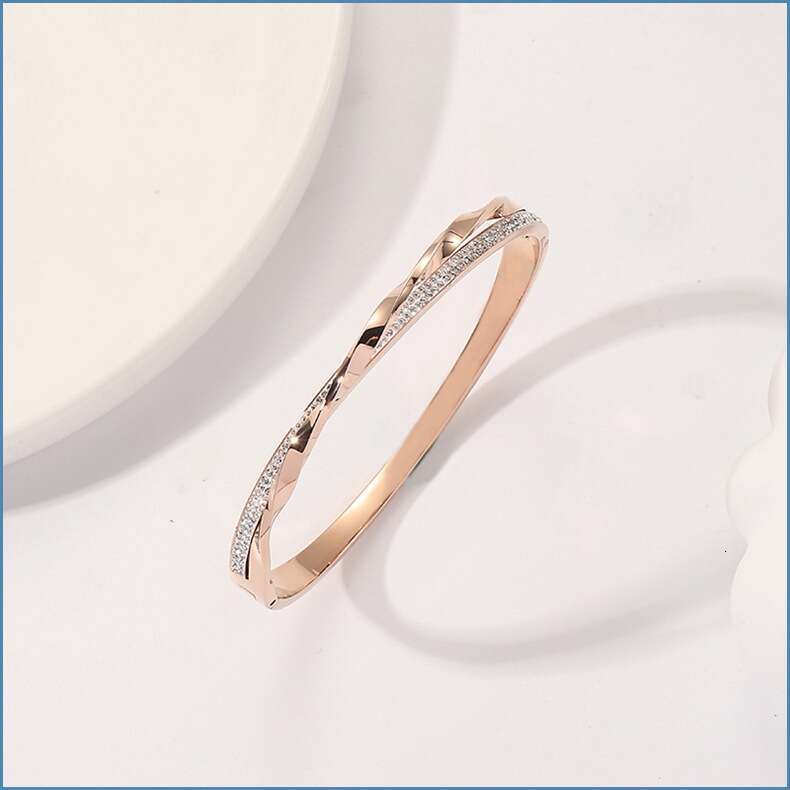 DHpet 2025 New Titanium Steel Cross Bracelet - 18K Rose Gold Plated, Crystal Inlaid, Floral Elements, Valentine's Gift, Sweet Tea Jewelry for Wom