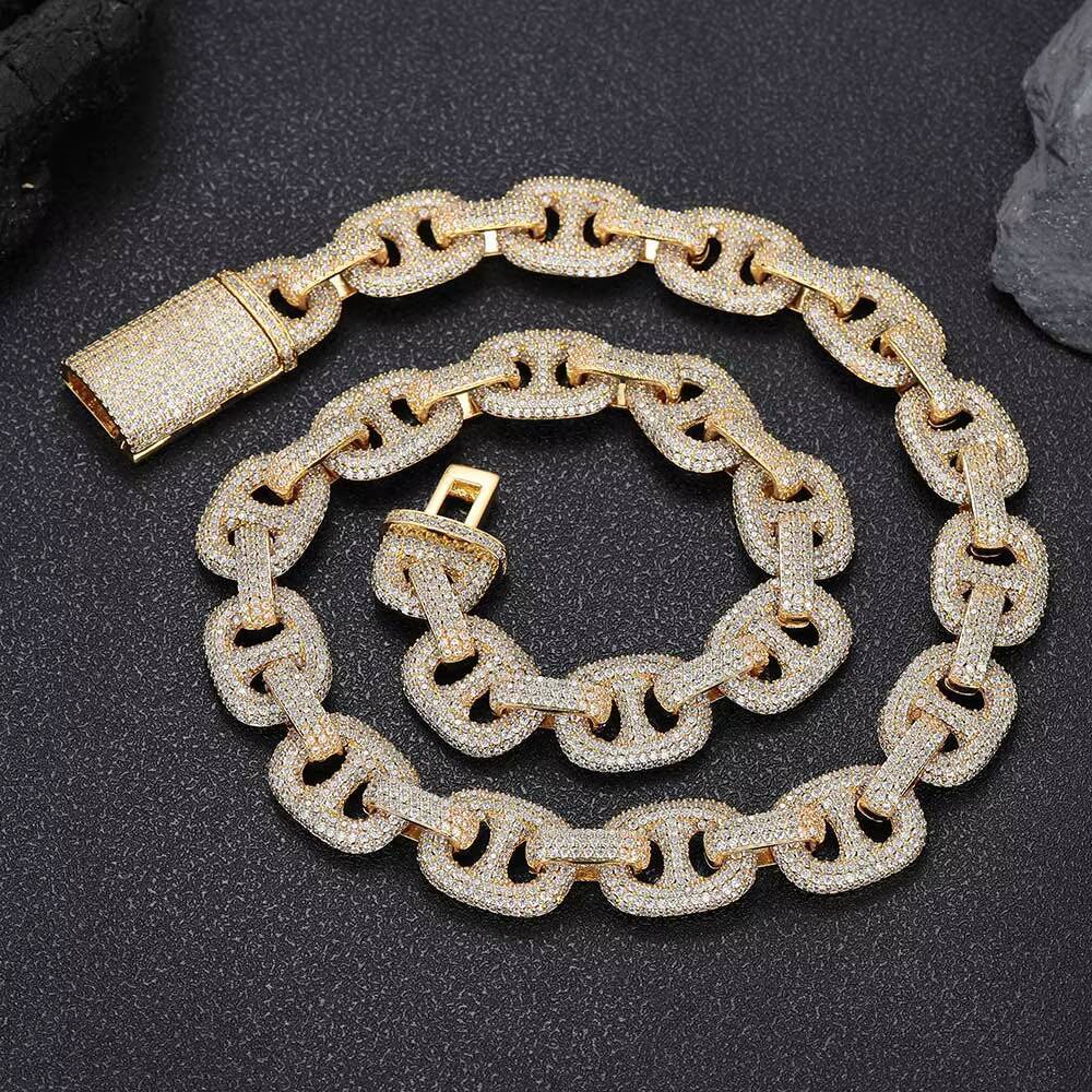NUOYA Iced Out Necklace Chunky Cuban Link Choker for Women Micro Pave Shiny Zircon White Gold Pig Nose Chain Hip Hop Jewelry