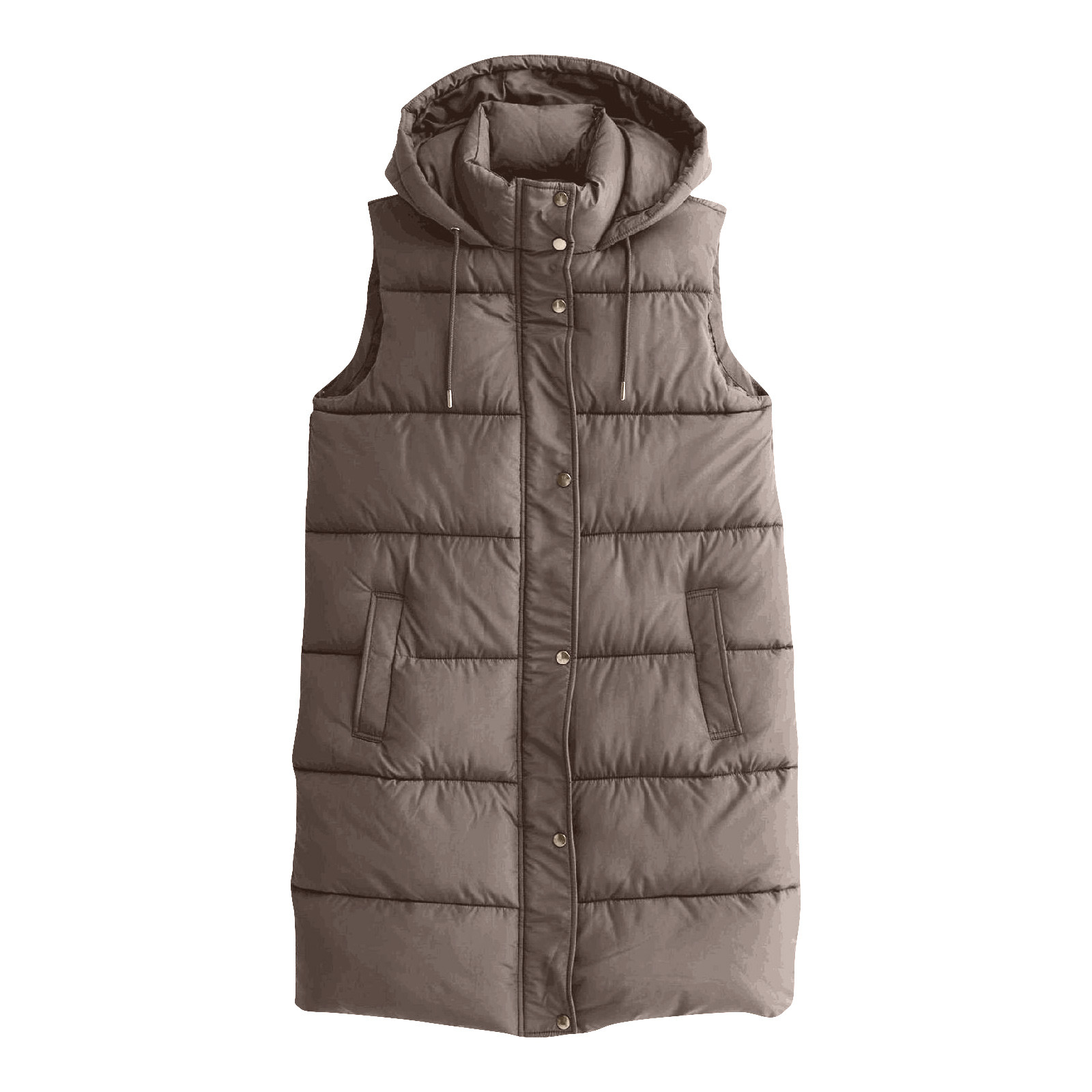 Womens Long Vest Winter Jacket Zip Up Stand Neck Sleeveless Padded Warm Tanks Outwears Ladies Solid Color Hooded Parkas