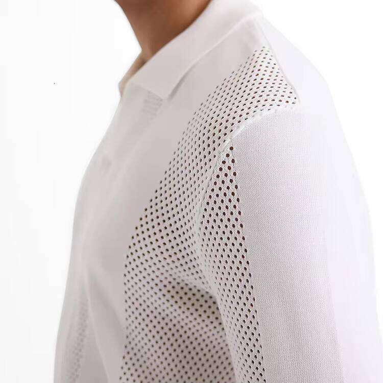 2025 Summer Plus Size Men's Polo Shirt 100% Cotton Knit Textured Crochet Lace Button Manufacturer Name