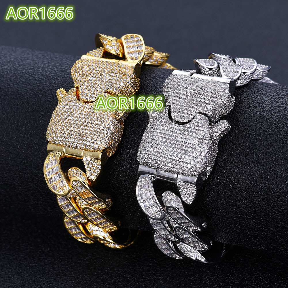 18mm thick 2 rows Miami white gold inlaid ice jadeite bracelet; luxury diamond crystal jewelry chain.