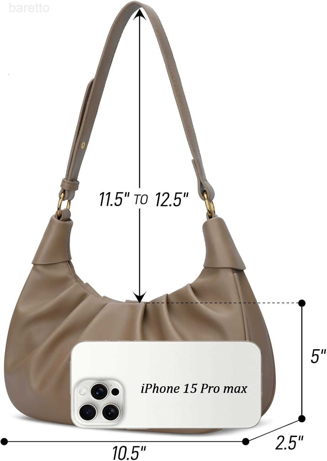 Shoulder Bag Crescent Handbag Ruched Purse Underarm Bag Mini Hobo for WomenDetachable Gold Chain Crossbody Bag M250903