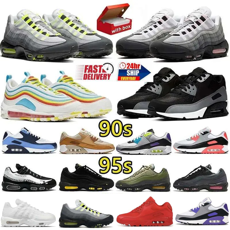Designer Shoes Neon 95s For Men Women 90s Running Shoes Daily Outfit Train Sneaker Triple Black White Red Geen Blue Pink Navy Mens Outdoor Runner shoes With Box