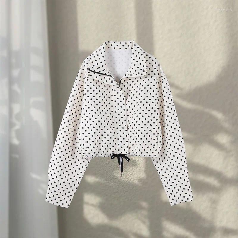 Women's Tracksuits Polka Dot Print Shorts Coats Suits Women Loose High Neck Long Sleeves Zipper Drawstring Sets Female 2025 Autumn Chic Set C2603