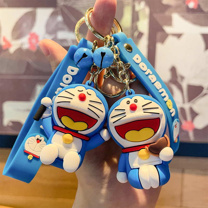 keychain cartoon doraemon keychain cute ding dong cat pvc figurine bag pendant car key ring gift mini bag keychain