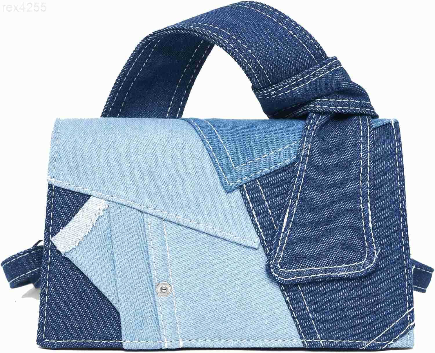 Women Patchwork Shoulder Bags Mini Purse Crossbody Bag Denim Top Handle Clutch HandbagW250903