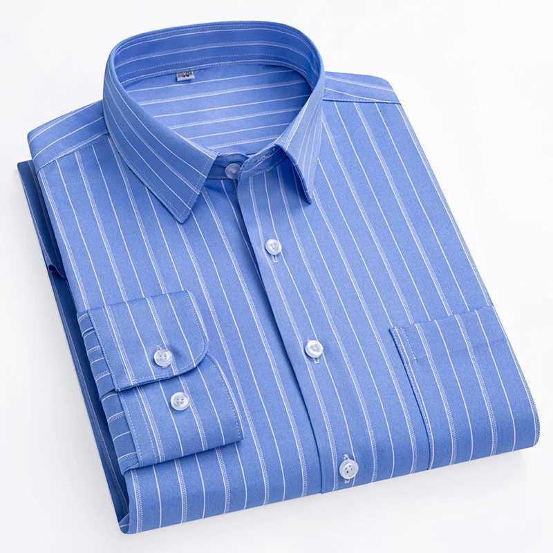 New Stretch AntiWrinkle Stripe Mens Shirts Long Sleeve Dress Shirts For Plaid Men Slim Fit Social Business Blouse Shirt S5XL X250903