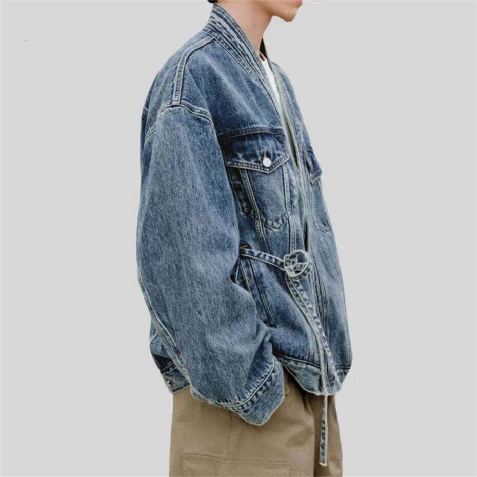 hoodie hoodie Chinese Style Denim Jackets Men Asymmetrical Lace-up Loose Jacket Cotton Autumn Vintage Outwear Plus Size Blue Couple Coat jacket jacket