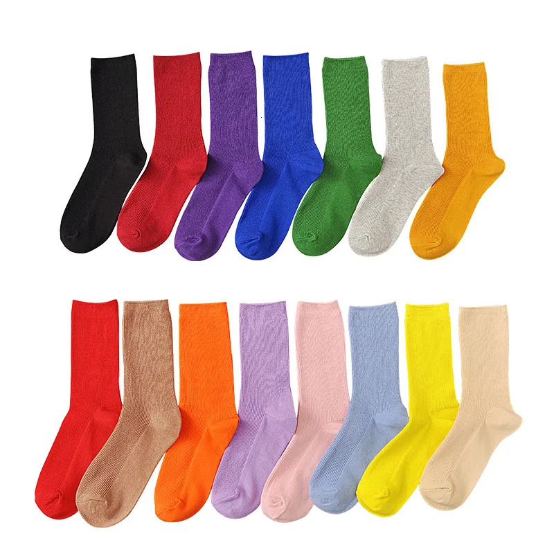 Color Harajuku Retro Women Lady Cotton Loose Socks Winter In Tube Korean Purple Blue Yellow Pink ner Christmas Cute 250903