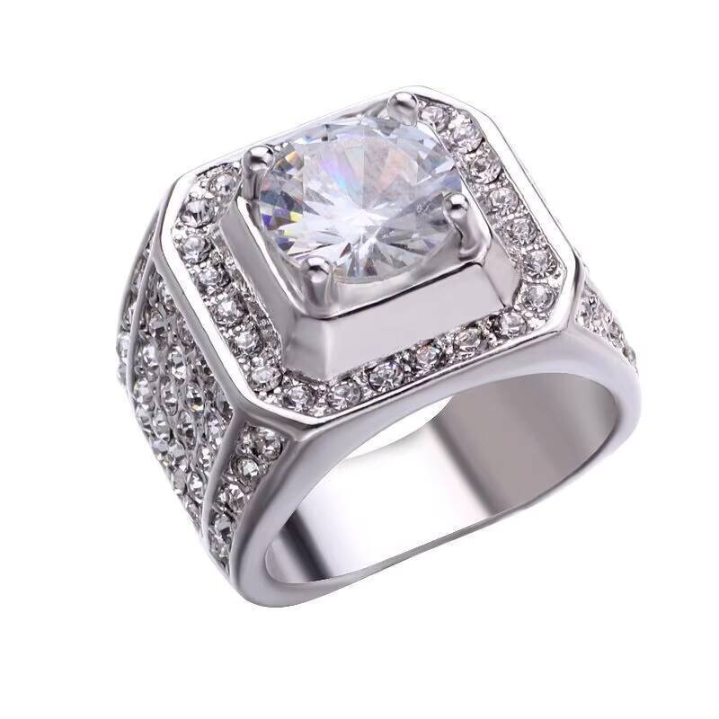 DAIHE Luxury Glaring Square Full Diamond MenS Diamante Ring Popular Jewelry Ring