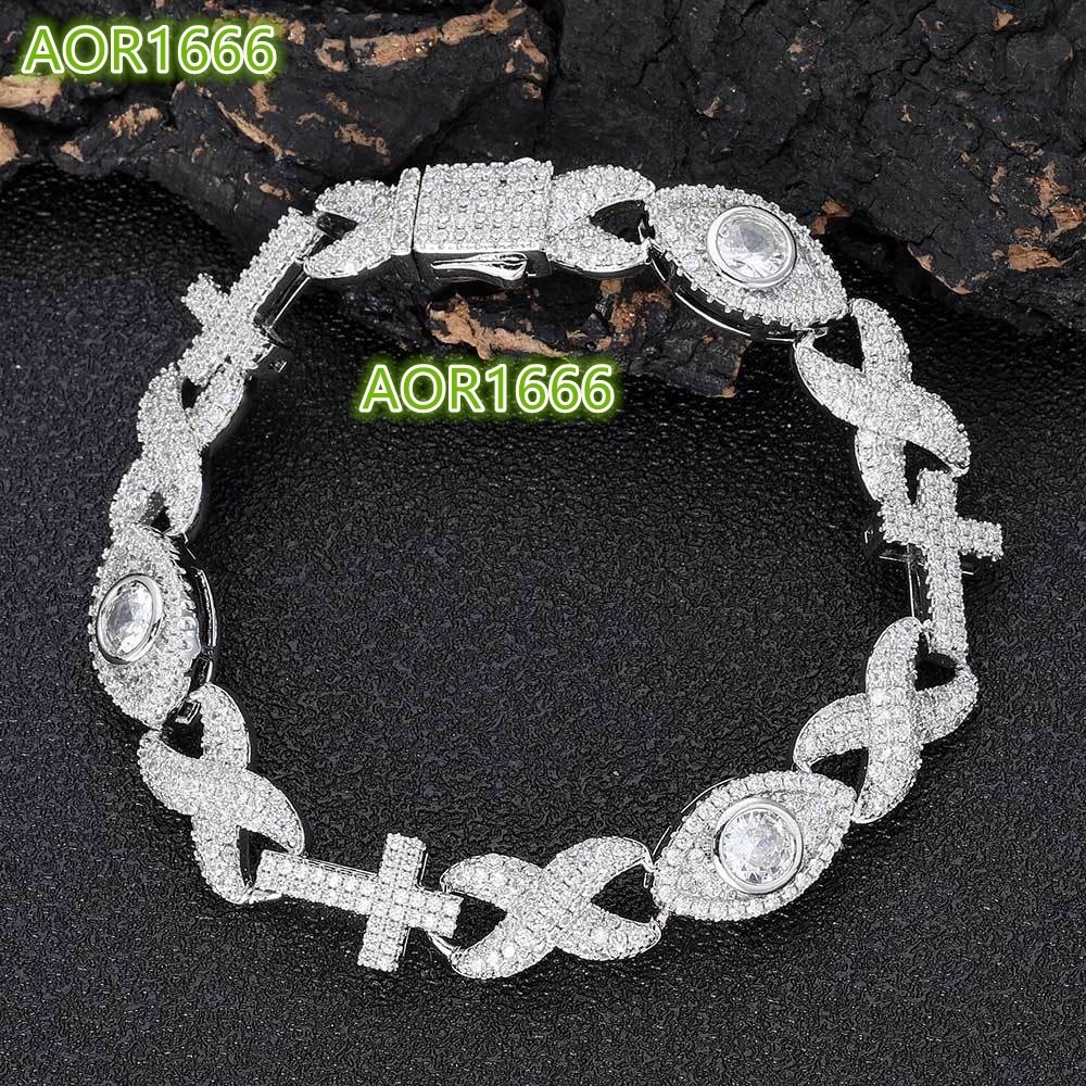 Hot selling silver color evil eye eternity micro pave moissanite Cuban bracelet punk style fashion jewelry gift for men and women