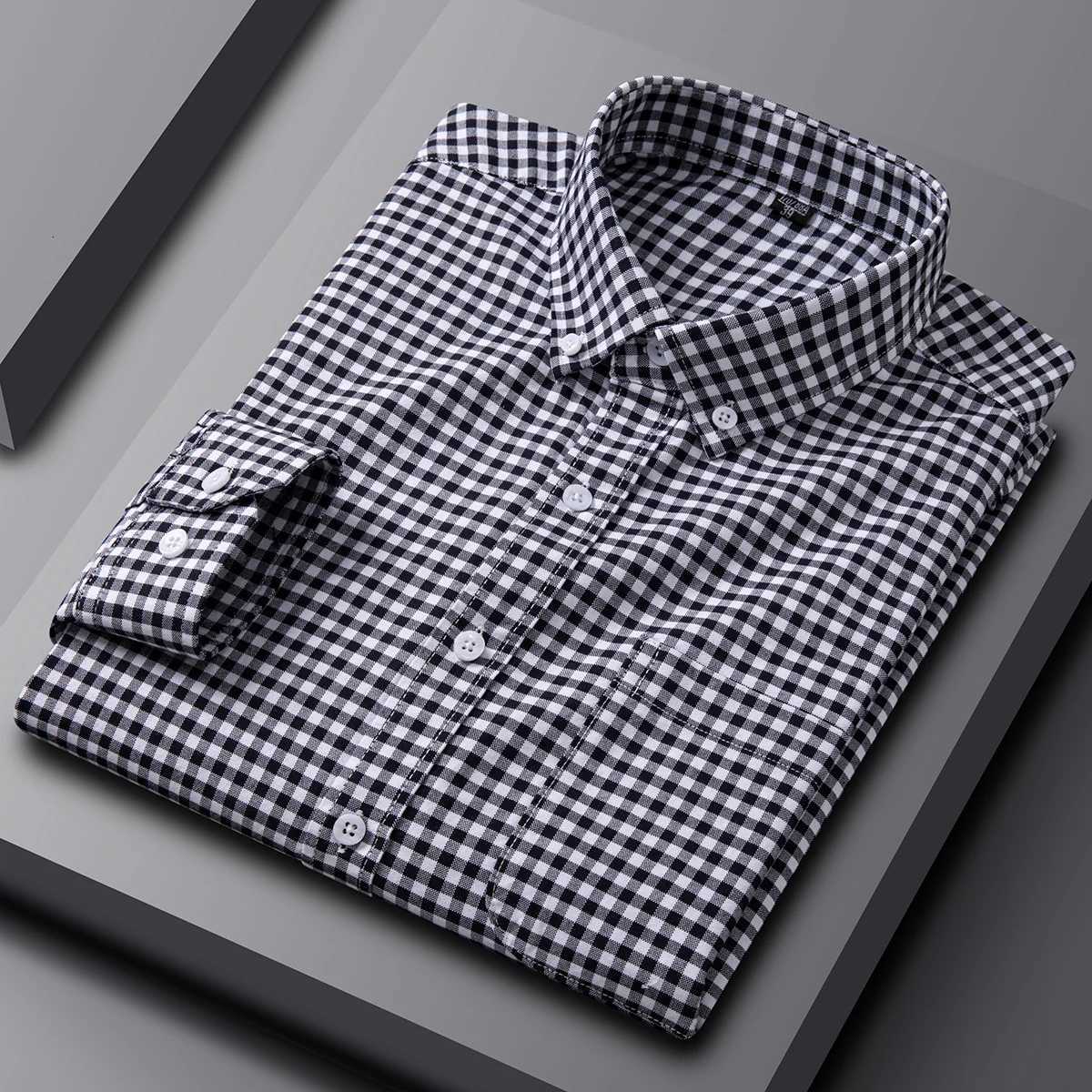 New in shirt 100cotton oxford plaid long sleeve shirts for man slim fit formal plain shirt soft striped casual elegant clothes X250903
